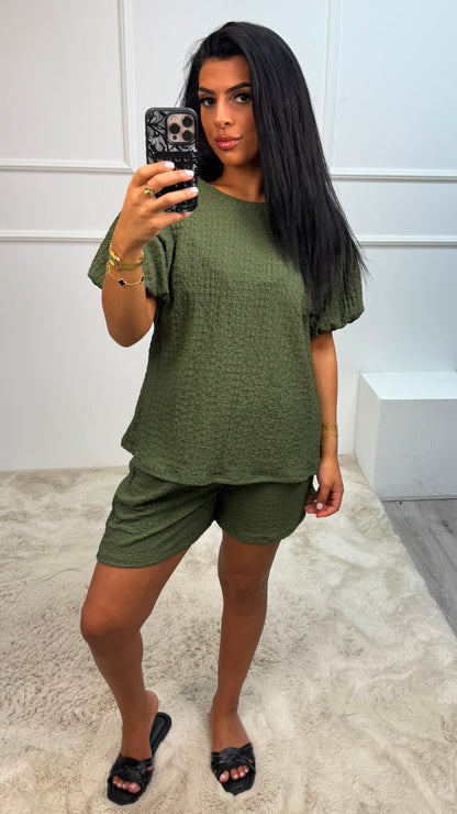Romy Cheese Cloath Gepofte Mauw Korte Broek Set