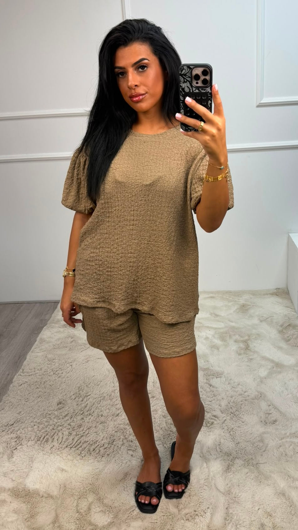 Romy Cheese Cloath Gepofte Mauw Korte Broek Set