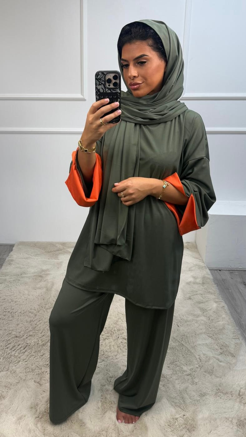 Salsa 3 delig Burkini Gekleurde Mauw Detail Ronde Nek