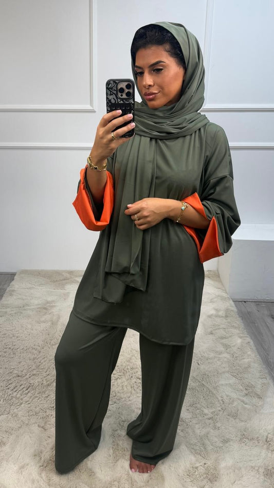 Salsa 3 delig Burkini Gekleurde Mauw Detail Ronde Nek
