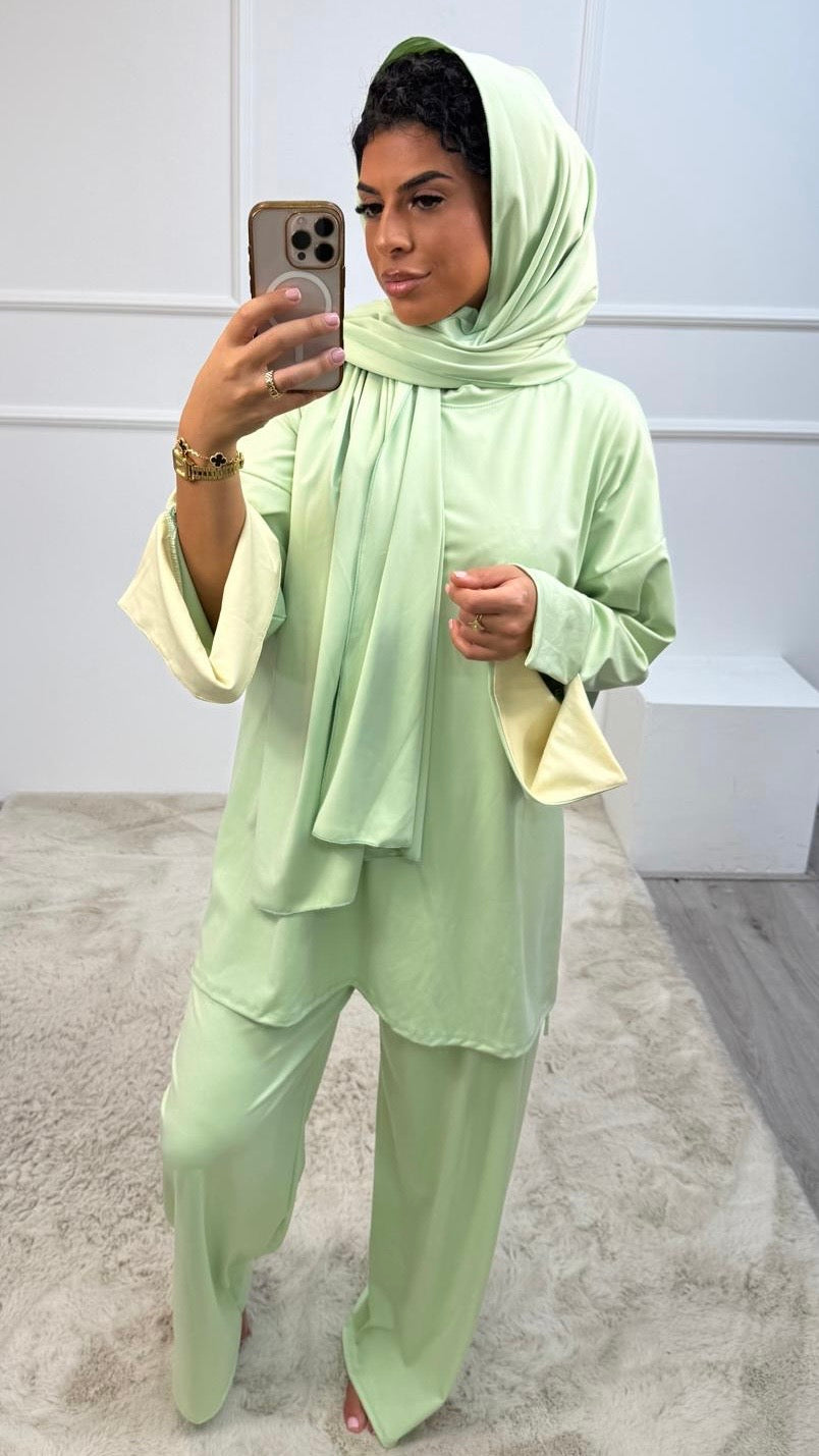 Salsa 3 delig Burkini Gekleurde Mauw Detail Ronde Nek