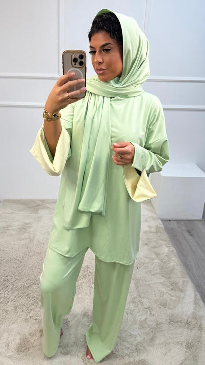 Salsa 3 delig Burkini Gekleurde Mauw Detail Ronde Nek